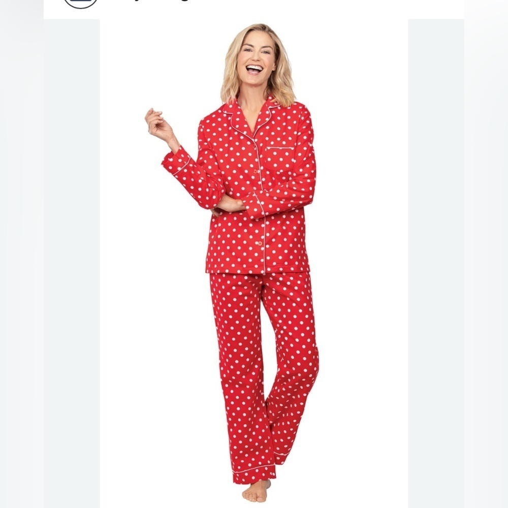 NWT PajamaGram 100% Red & White Polka Dot 2 Pc Long Sleeve Pajama Set Sz lrg
